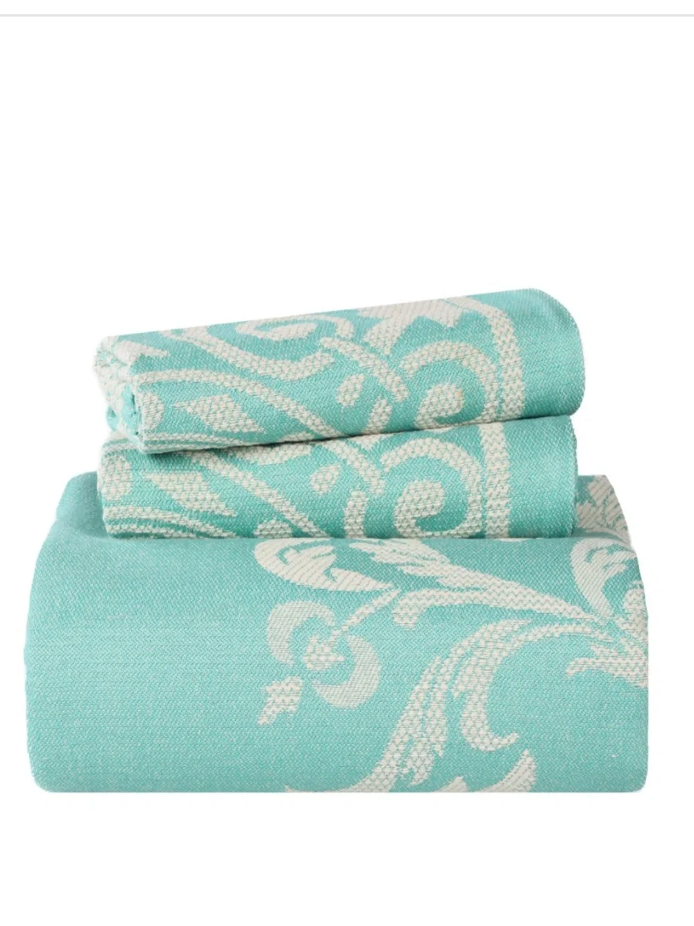 ‘Adalie Collection’ Turquoise Jacquard Floral Bedspread Set FULL